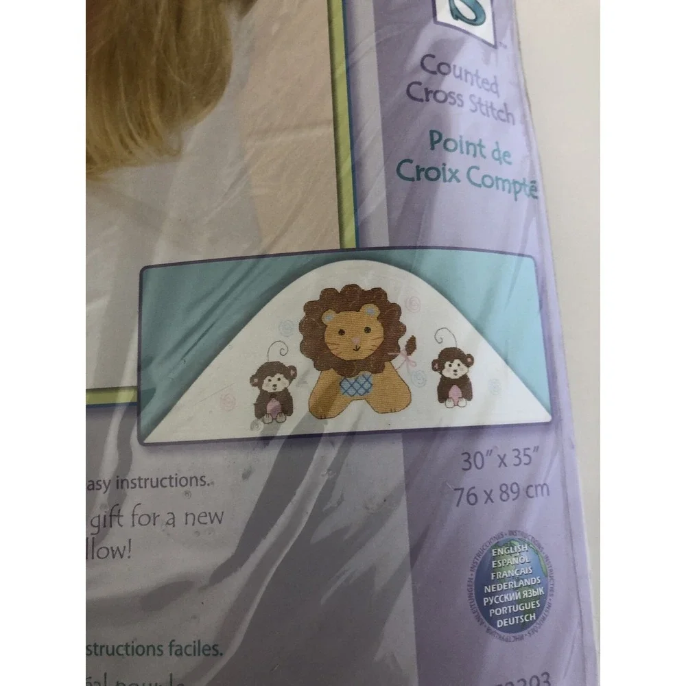 Dimensions Jungle Animals Cross Stitch Towel Kit Baby New Lion Monkey‎ 73393